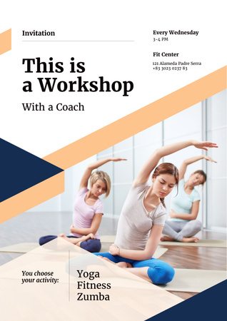 Sports Studio Ad with Women Practicing Yoga Poster Modelo de Design
