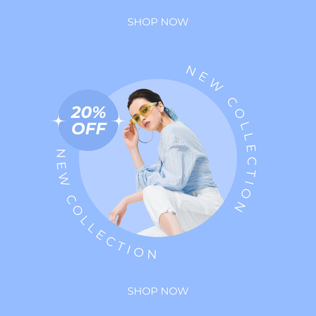Discount on New Collection with Woman in Sunglasses Instagram Design Template