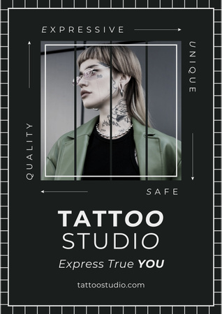 Plantilla de diseño de Oferta de servicio de estudio de tatuajes seguro y expresivo Poster 