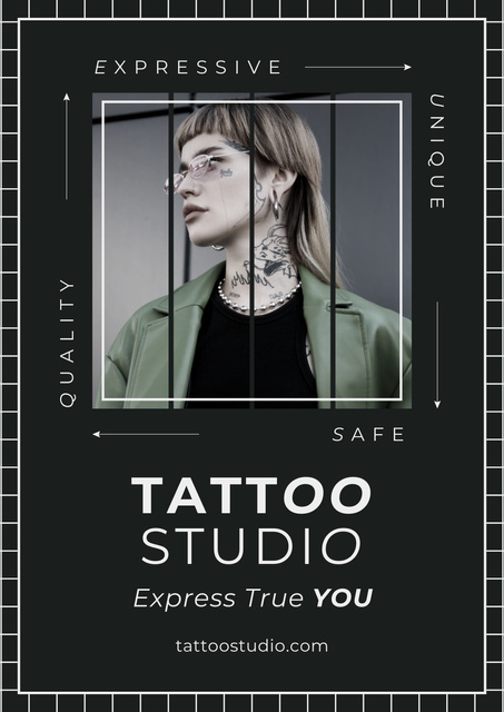 Plantilla de diseño de Safe And Expressive Tattoo Studio Service Offer Poster 