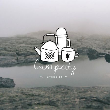 Travel Tour Offer with Camp Tableware Logo Šablona návrhu