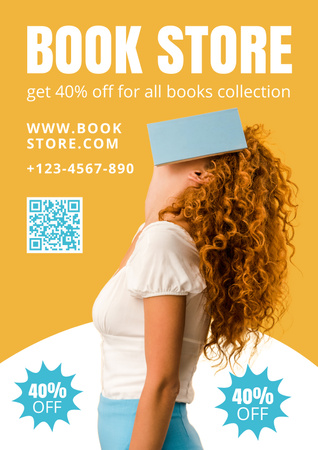 Реклама книжного магазина с предложением скидки Poster – шаблон для дизайна