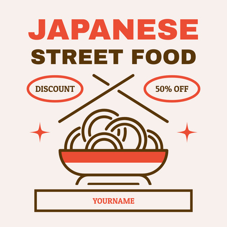 Japon Sokak Yemekleri Çizimi Instagram Tasarım Şablonu
