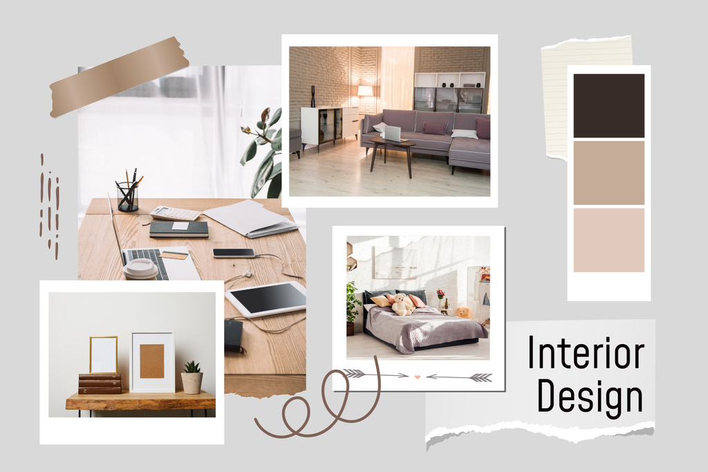 Interior Design Collage in a Shades of Brown Mood Board tervezősablon