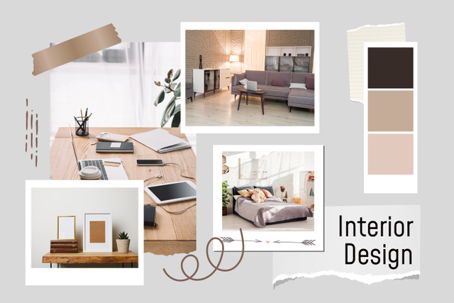 Interior Design Collage in a Shades of Brown Mood Board Design Template