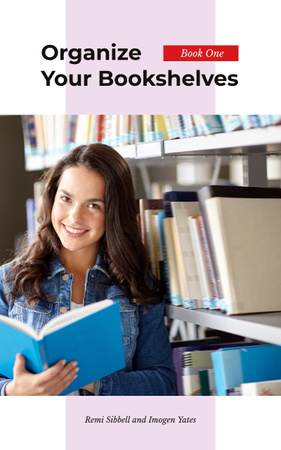Szablon projektu Bookshelf Organization Guide with Young Woman Book Cover