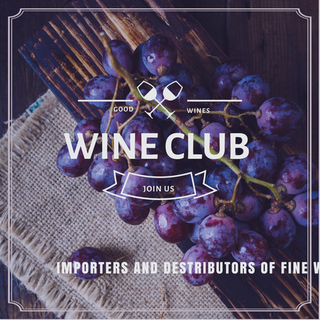 Wine club Invitation with fresh grapes Instagram AD – шаблон для дизайну