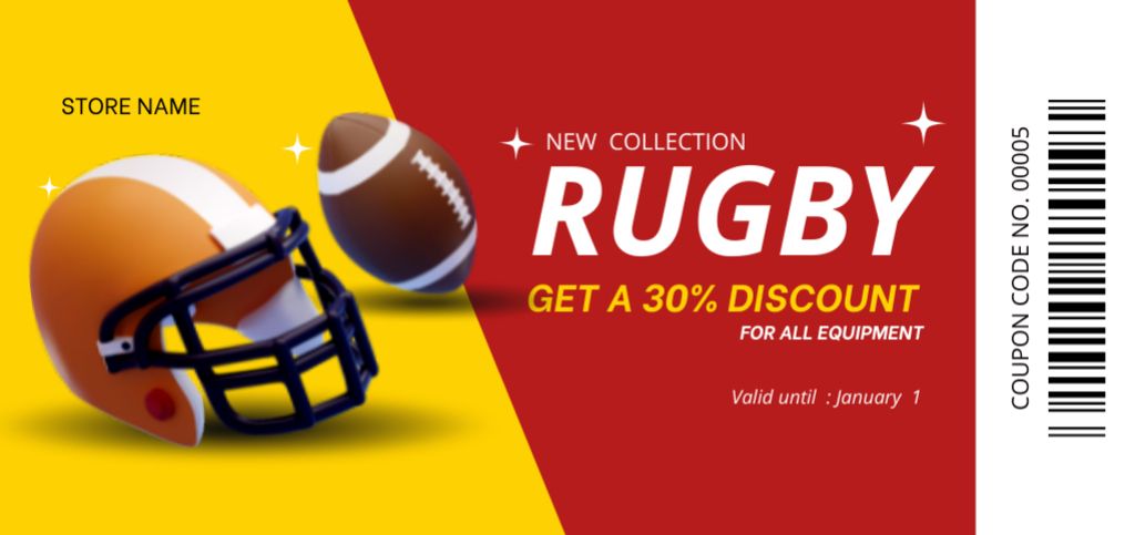 Ontwerpsjabloon van Coupon Din Large van Discount on New Collection of Rugby Equipment