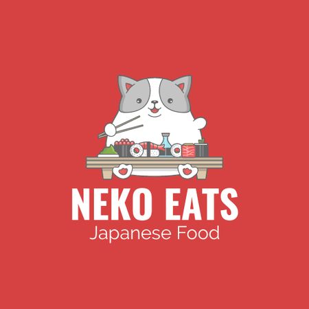 Platilla de diseño Japanese Restaurant Ad with Cute Cat Logo