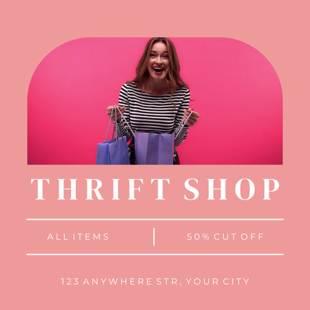Woman on Thrift Shopping Pink Animated Post Design Template