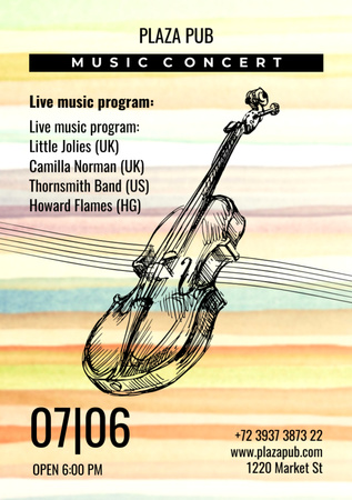 Classical Music Concert Violin Sketch Flyer A7 Design Template