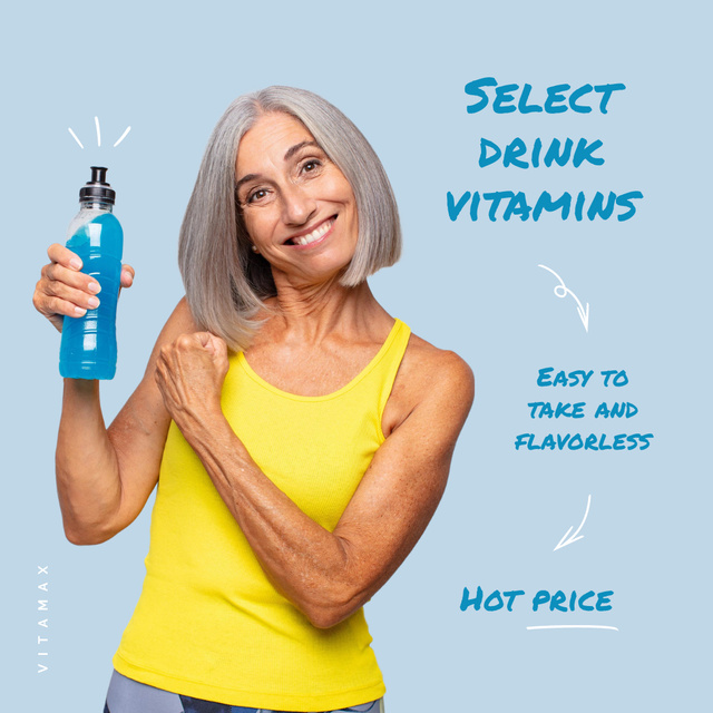 Nutritional Supplements Offer  with Woman holding Bottle Instagram tervezősablon