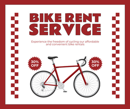 Προσφορά υπηρεσίας ενοικίασης ποδηλάτων σε κόκκινο και λευκό Facebook Πρότυπο σχεδίασης