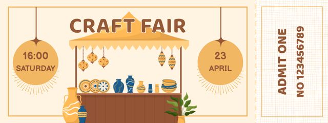 Craft Fair Announcement In April With Illustration Ticket Modelo de Design