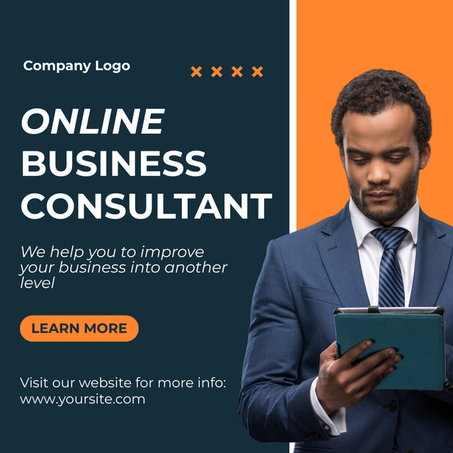 Online Business Consulting Services with Businessman using Tablet LinkedIn post tervezősablon