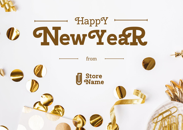 New Year Holiday Greeting with Bright Confetti Postcard Design Template