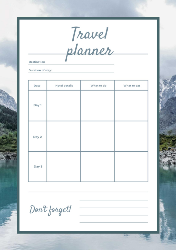 Travel Vacation Plan with Mountain Landscape Schedule Planner Design Template
