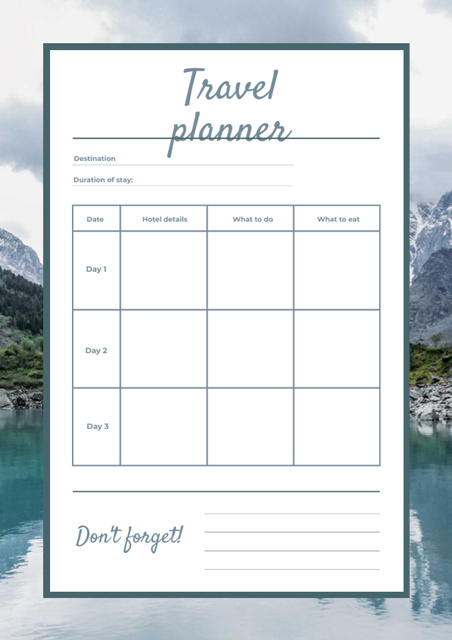 Plantilla de diseño de Travel Vacation Plan with Mountain Landscape Schedule Planner 