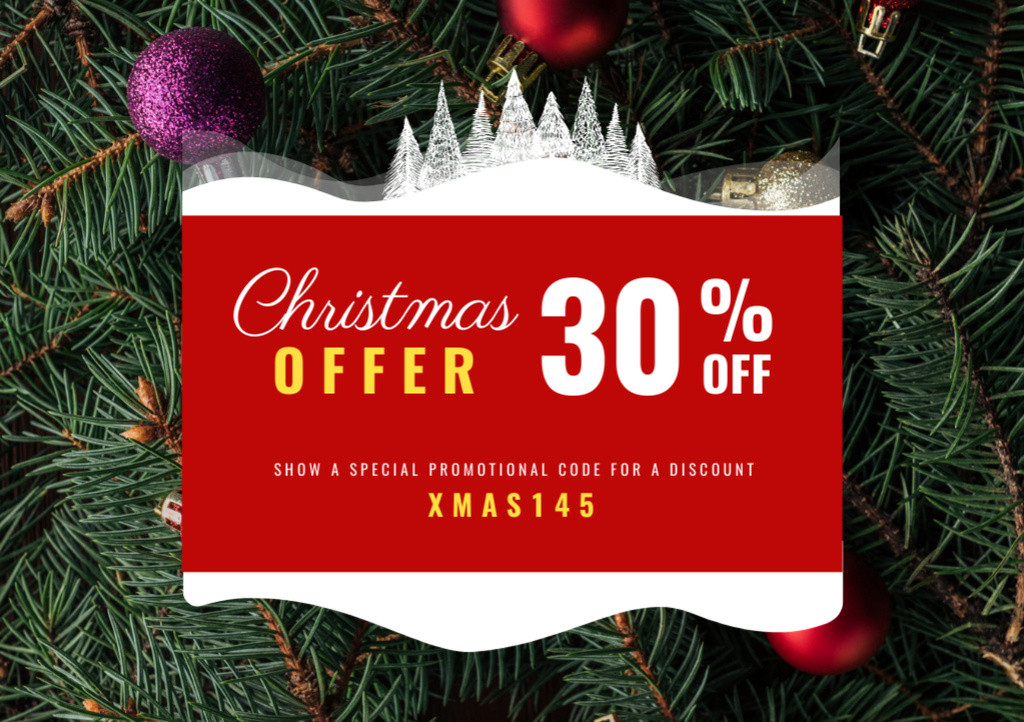 Christmas Offer on Background of Decorated Fir Tree Flyer A5 Horizontal tervezősablon