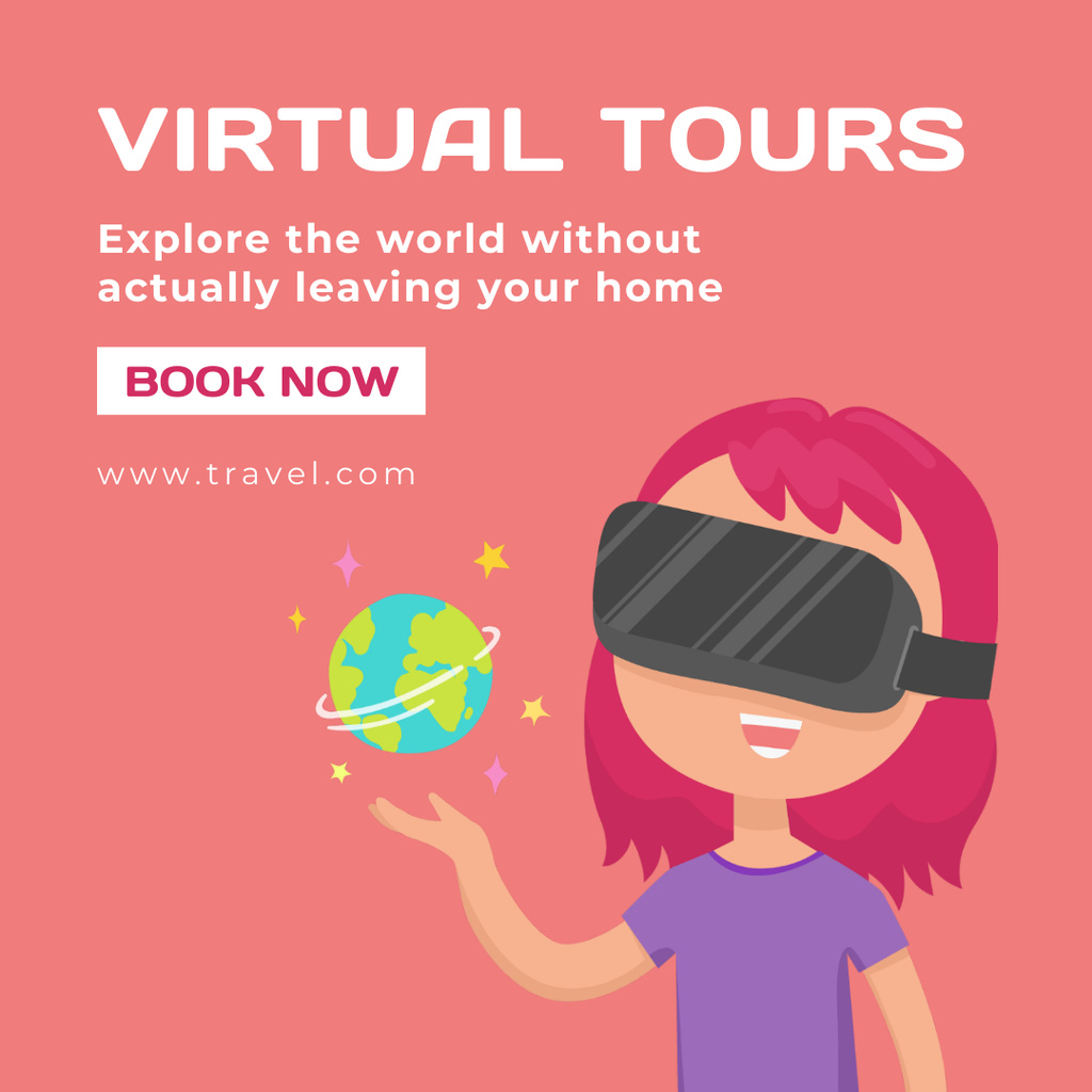 Ontwerpsjabloon van Instagram van World Virtual Tours Booking Offer in Coral