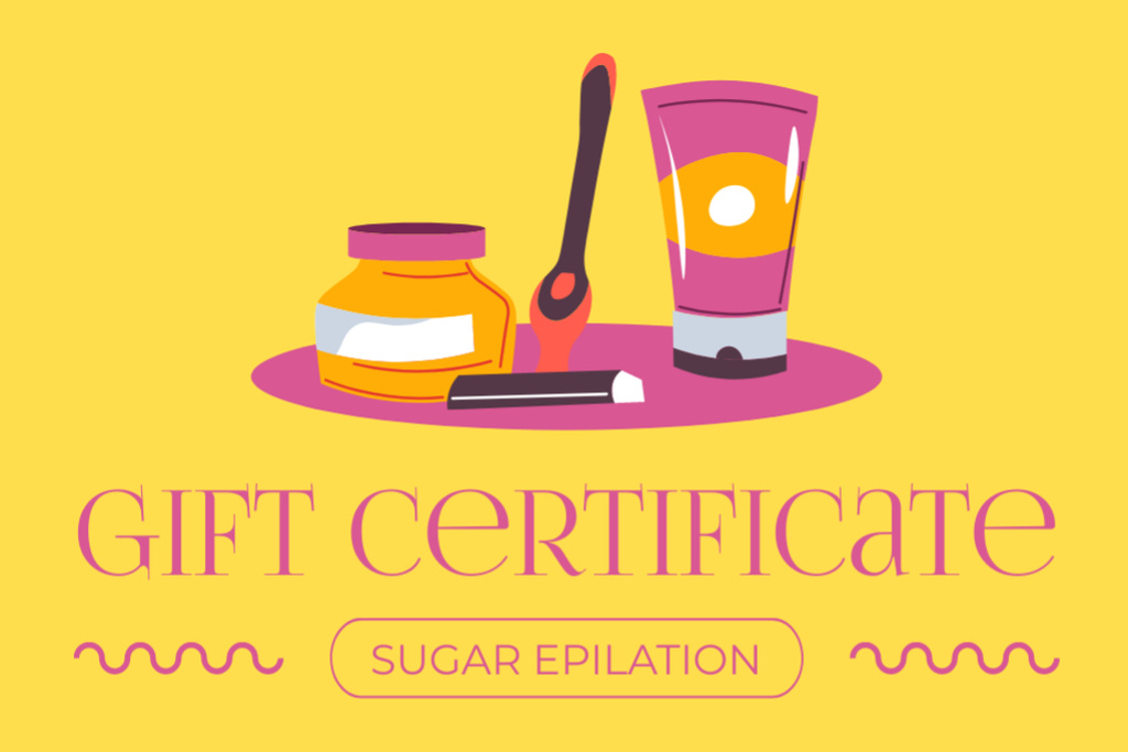 Designvorlage Offer of Body Sugaring Services on Yellow für Gift Certificate