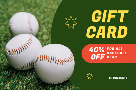 Offer of Discounts on All Baseball Gear Gift Certificate Design Template