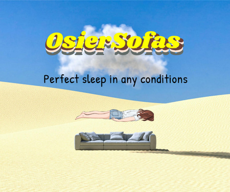 Plantilla de diseño de divertida ilustración de sofá en el desierto Facebook 
