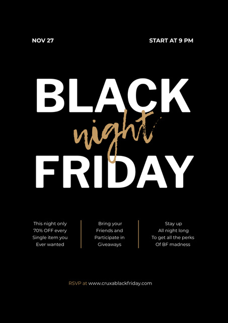 Modèle de visuel Black Friday Night Sale Simple Announcement - Poster B2