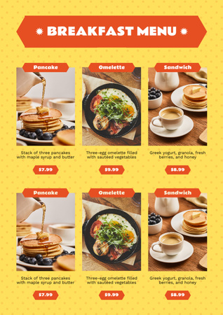 Пропозиція наборів страв для сніданку Menu – шаблон для дизайну