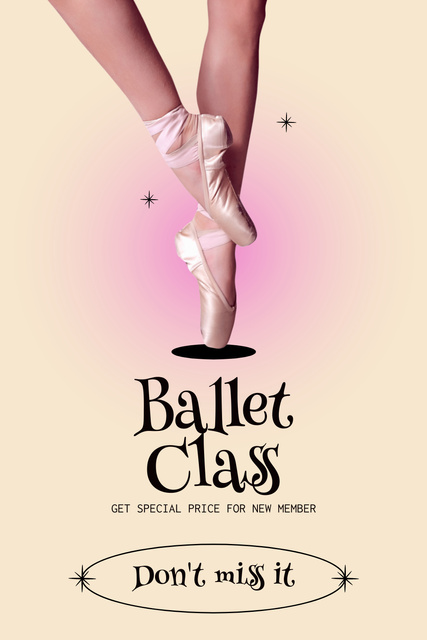 Template di design Ballet Class Ad with Ballerina in Pink Pointe Shoes Pinterest