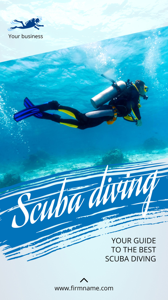Scuba Diving Ad with Man in Blue Water Instagram Story tervezősablon