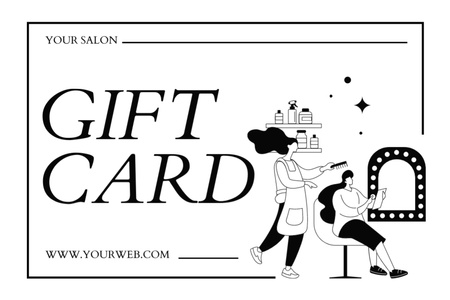 Beauty Salon Ad with Illustration of Woman doing Hairstyling Gift Certificate Design Template
