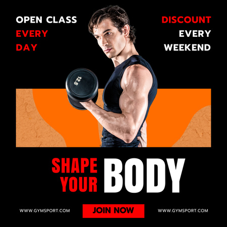 Young Man Lift Dumbbell in Gym Instagram Design Template