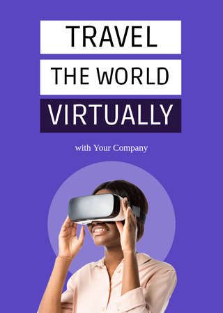 VR Glasses for World Travelling Postcard A6 Vertical Design Template