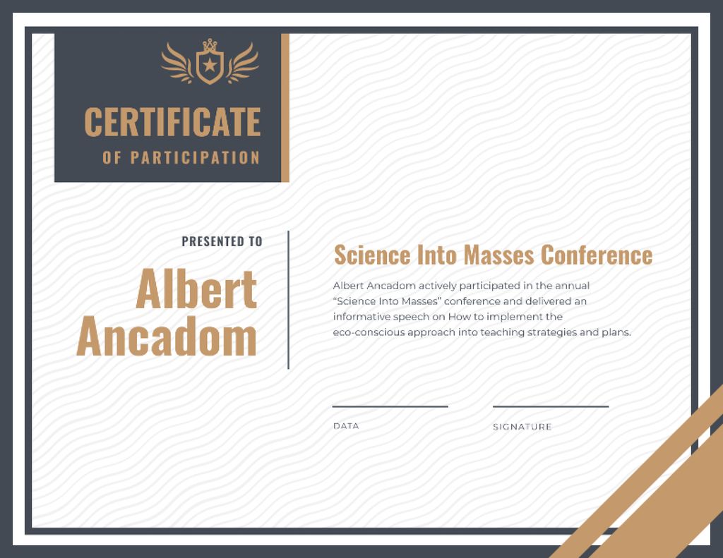 Science Conference Participation gratitude Certificate Design Template