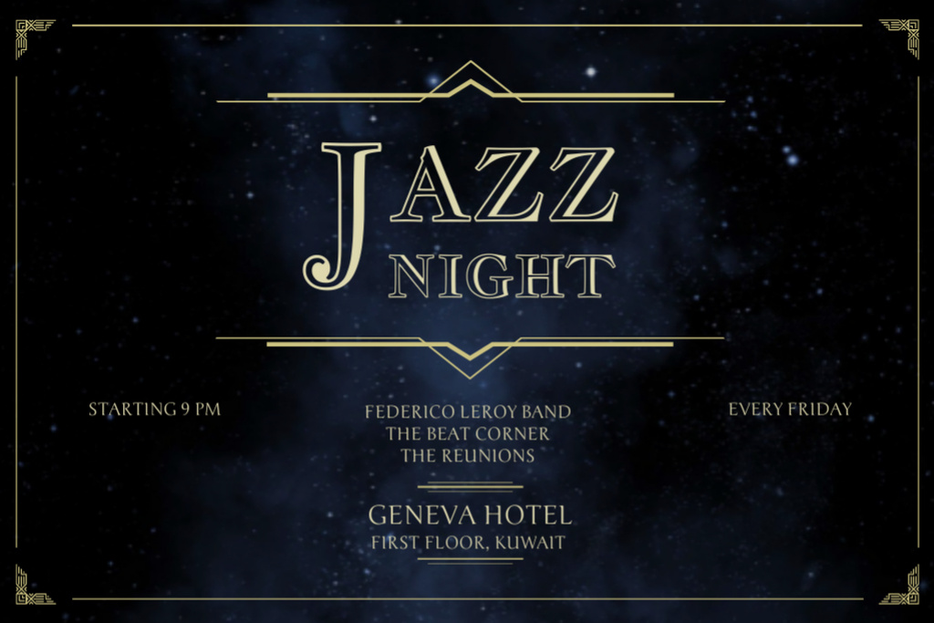 Designvorlage Jazz Night Announcement with Dark Night Sky für Flyer 4x6in Horizontal