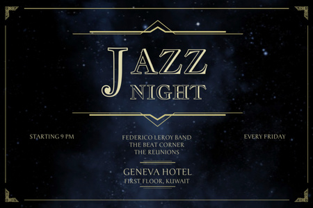 Jazz Night Announcement with Dark Night Sky Flyer 4x6in Horizontal Modelo de Design