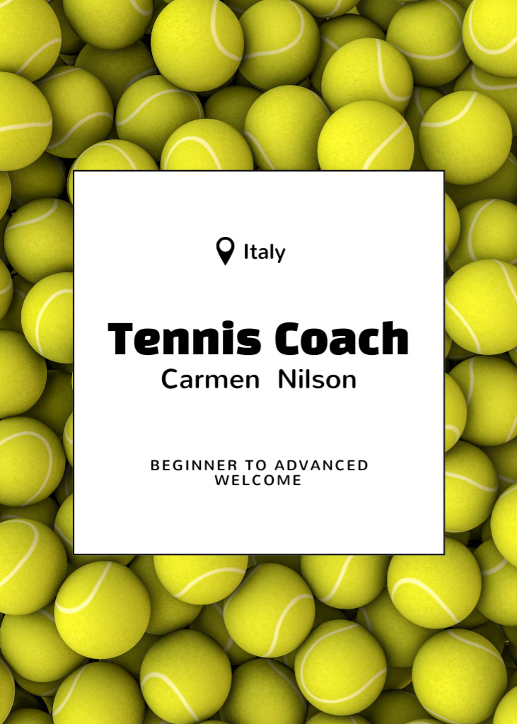 Designvorlage Tennis Classes Ad with Yellow Balls für Postcard 5x7in Vertical