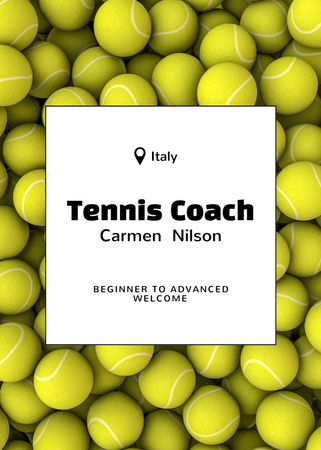 Anúncio de aulas de tênis com bolas amarelas Postcard 5x7in Vertical Modelo de Design