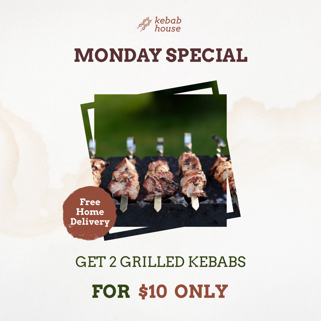 Food Free Delivery with Grilled Kebabs Instagram Design Template