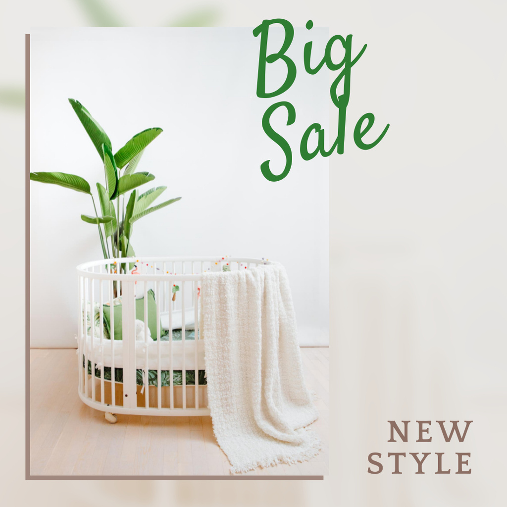 Sale Offer Announcement with Cot in Cozy Nursery Instagramデザインテンプレート