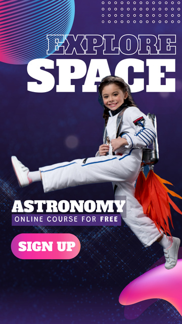 Cute Astronaut Girl Exploring Space Instagram Video Story Πρότυπο σχεδίασης