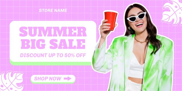 Summer Big Sale Ad on Purple Twitter Design Template