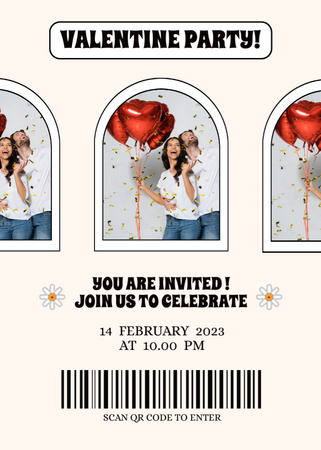 Festive Valentine's Day Party with Cheerful Couple in Love Invitation – шаблон для дизайну