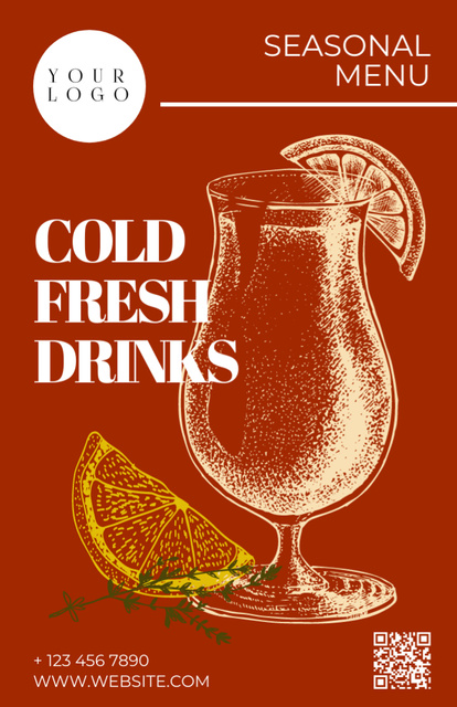 Offer of Cold Fresh Drinks Recipe Card Design Template