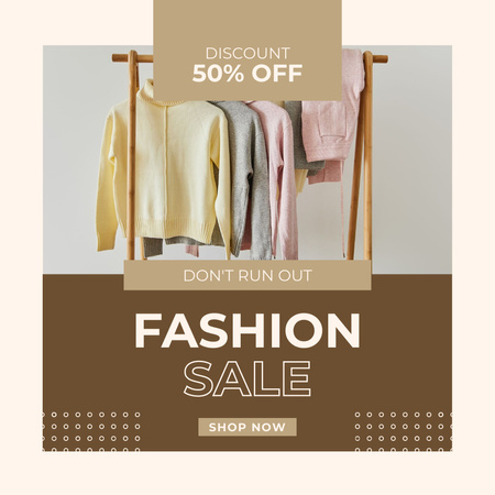 Fashion Sale with Clothes on Hangers Instagram Design Template