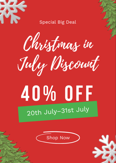 July Christmas Discount Announcement with with Christmas Attributes Flyer A6 Design Template