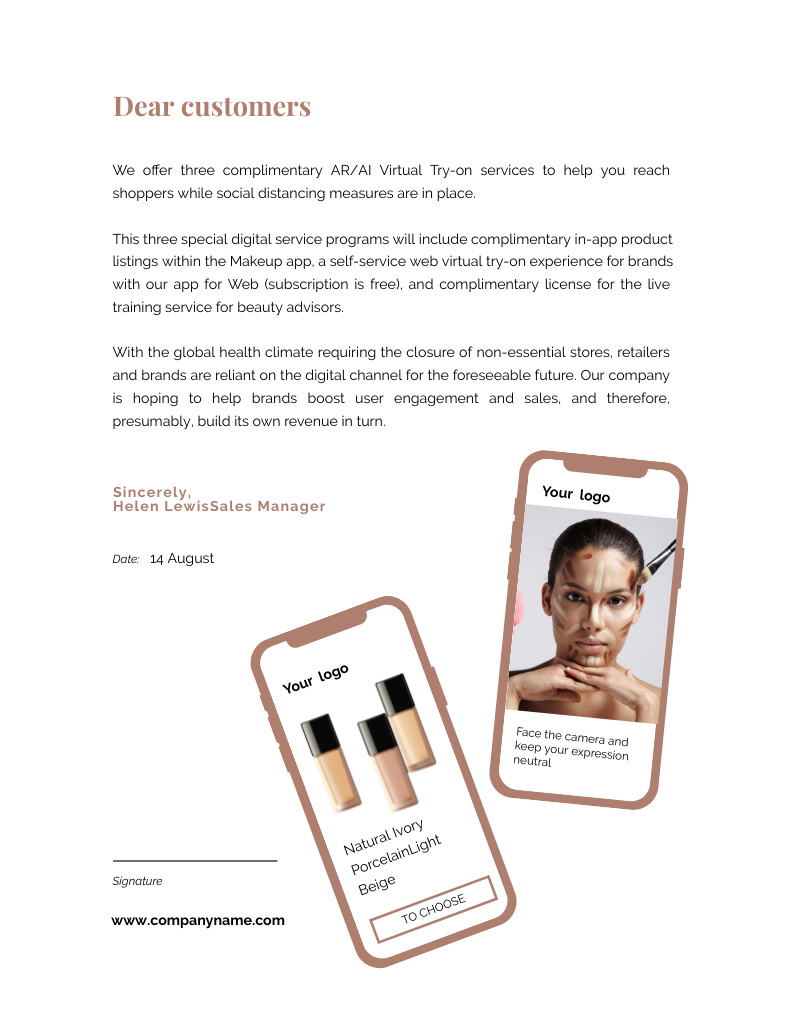 New Mobile App For Makeup Products Announcement Letterhead 8.5x11inデザインテンプレート