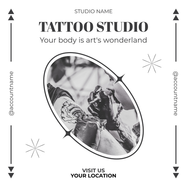 Creative Tattoo Studio With Sample Of Work Instagram Design Template