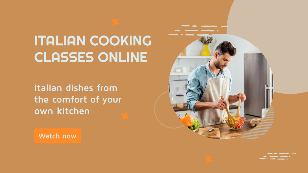 Online Italian Cooking Classes with Young Man Youtube Thumbnail – шаблон для дизайна